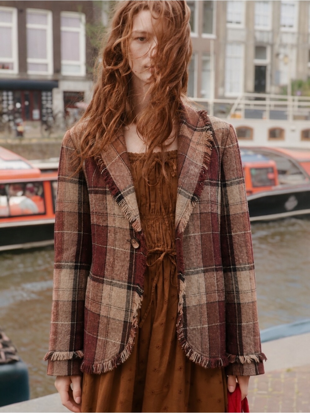 Vintage April Cornell Tweed Wool Blend Fringe Jacket Y2K Bohemian Cottagecore L